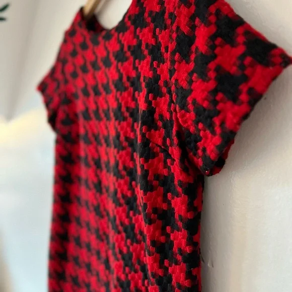 EUC Xhilaration mini dress M red and black herringbone Target a-line cap sleeve - Picture 4 of 13